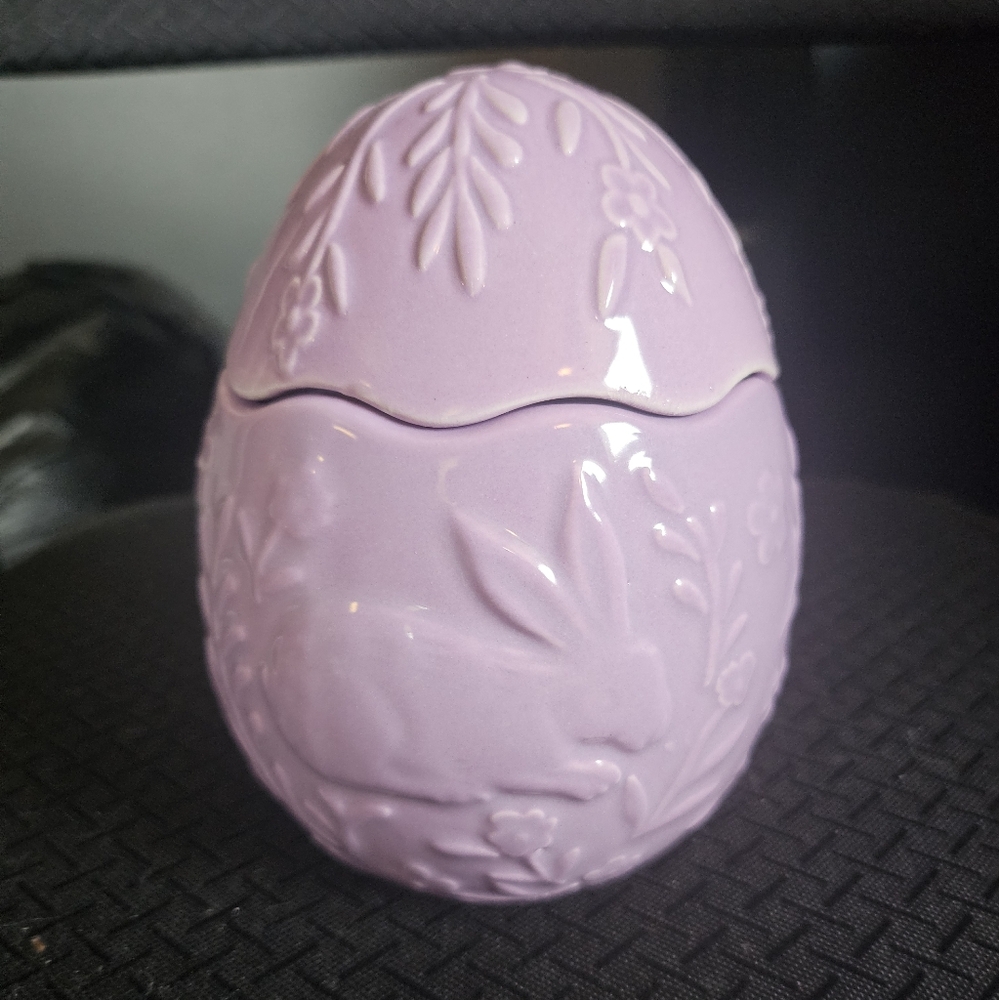 Lavender Ceramic Egg with Bunny Design